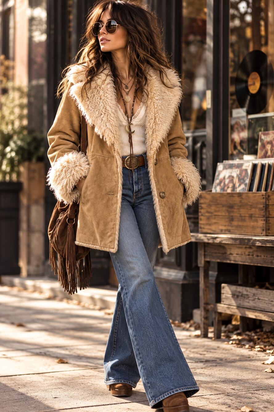 Vintage 1990s Wilsons Leather Suede Penny Lane Faux Shearling Coat M Y2K